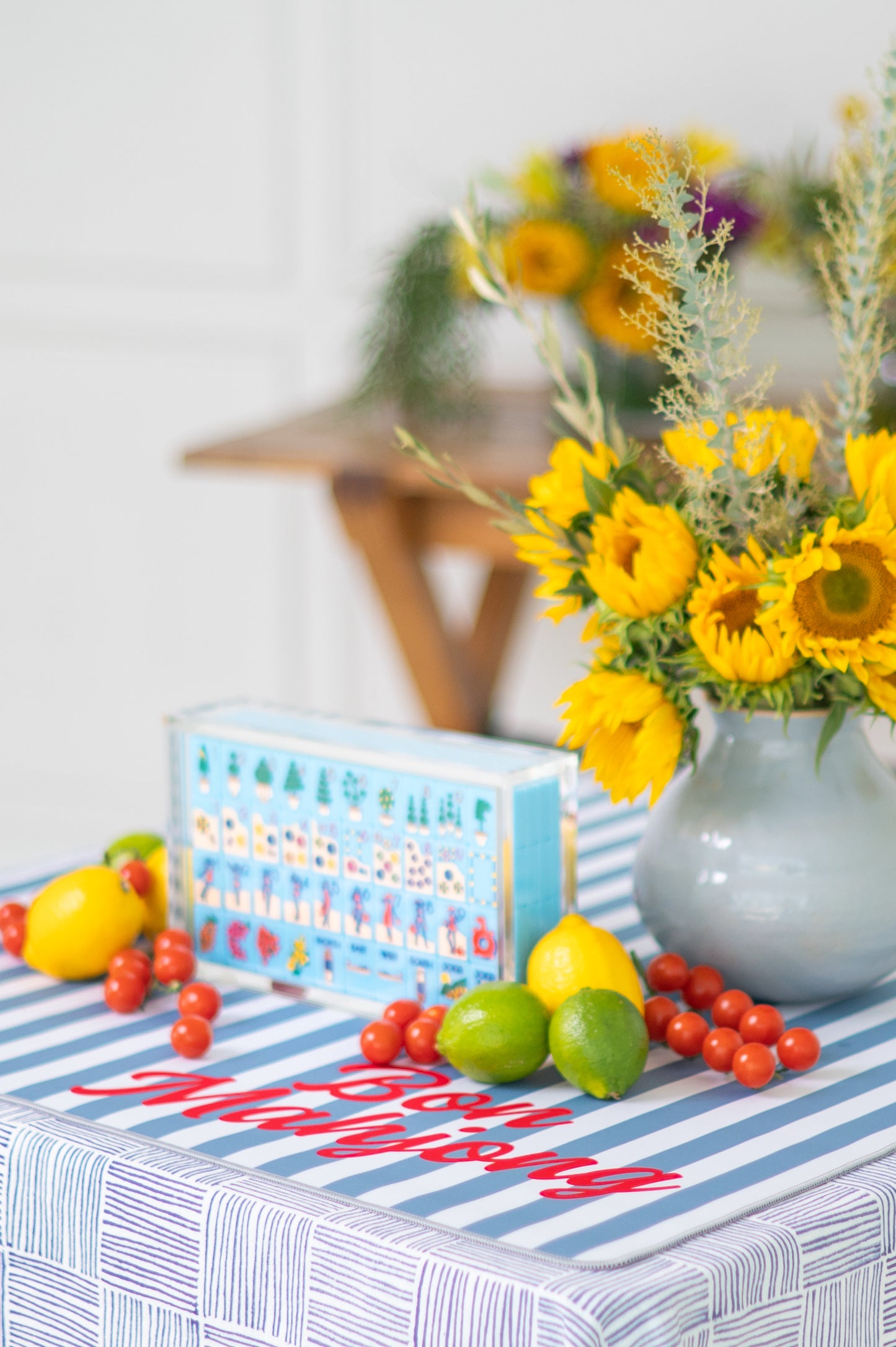 MAHJONG GAME MAT: CABANA STRIPE IN BLUE