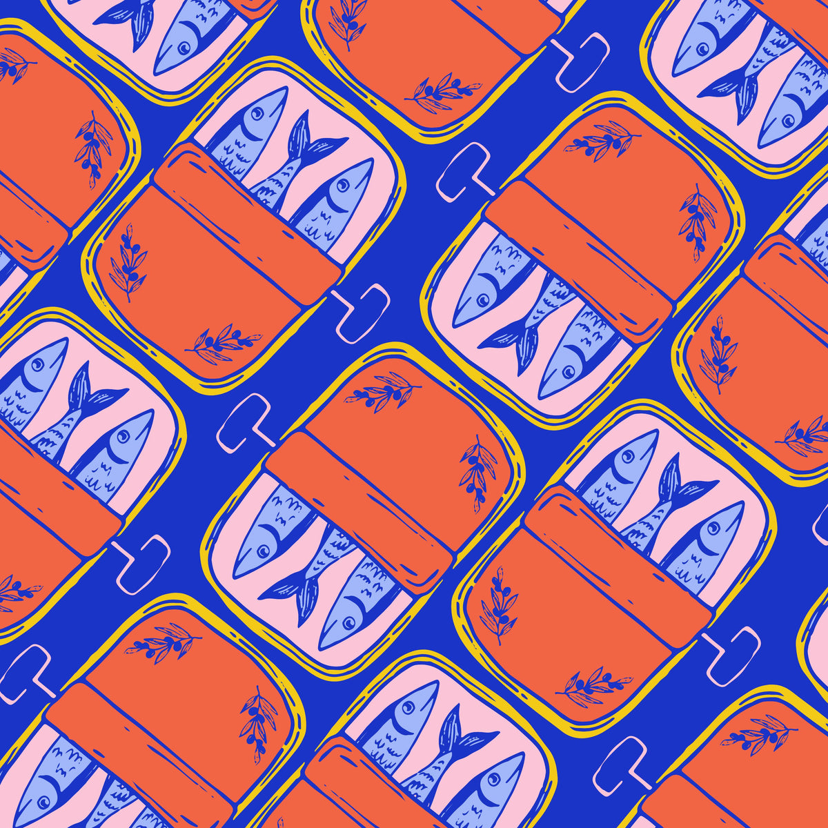 MAHJONG GAME MAT: SARDINES IN CORAL & BLUE