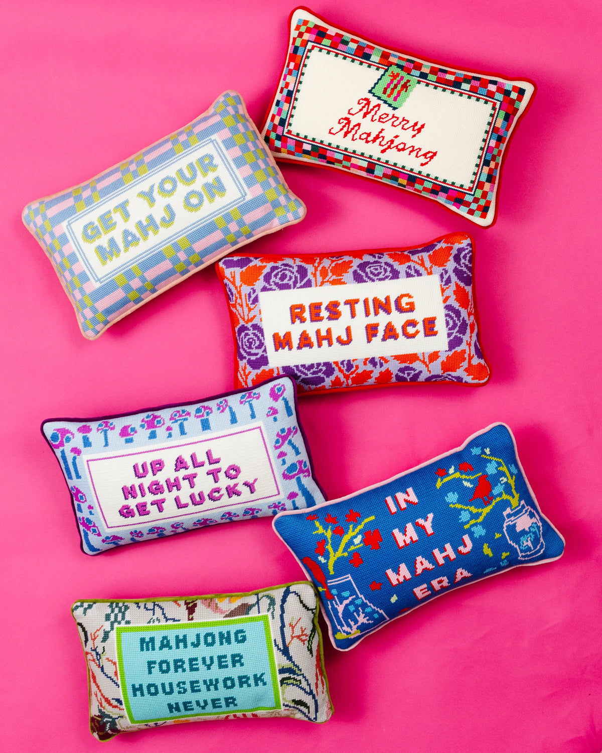Resting Mahj Face Needlepoint Pillow