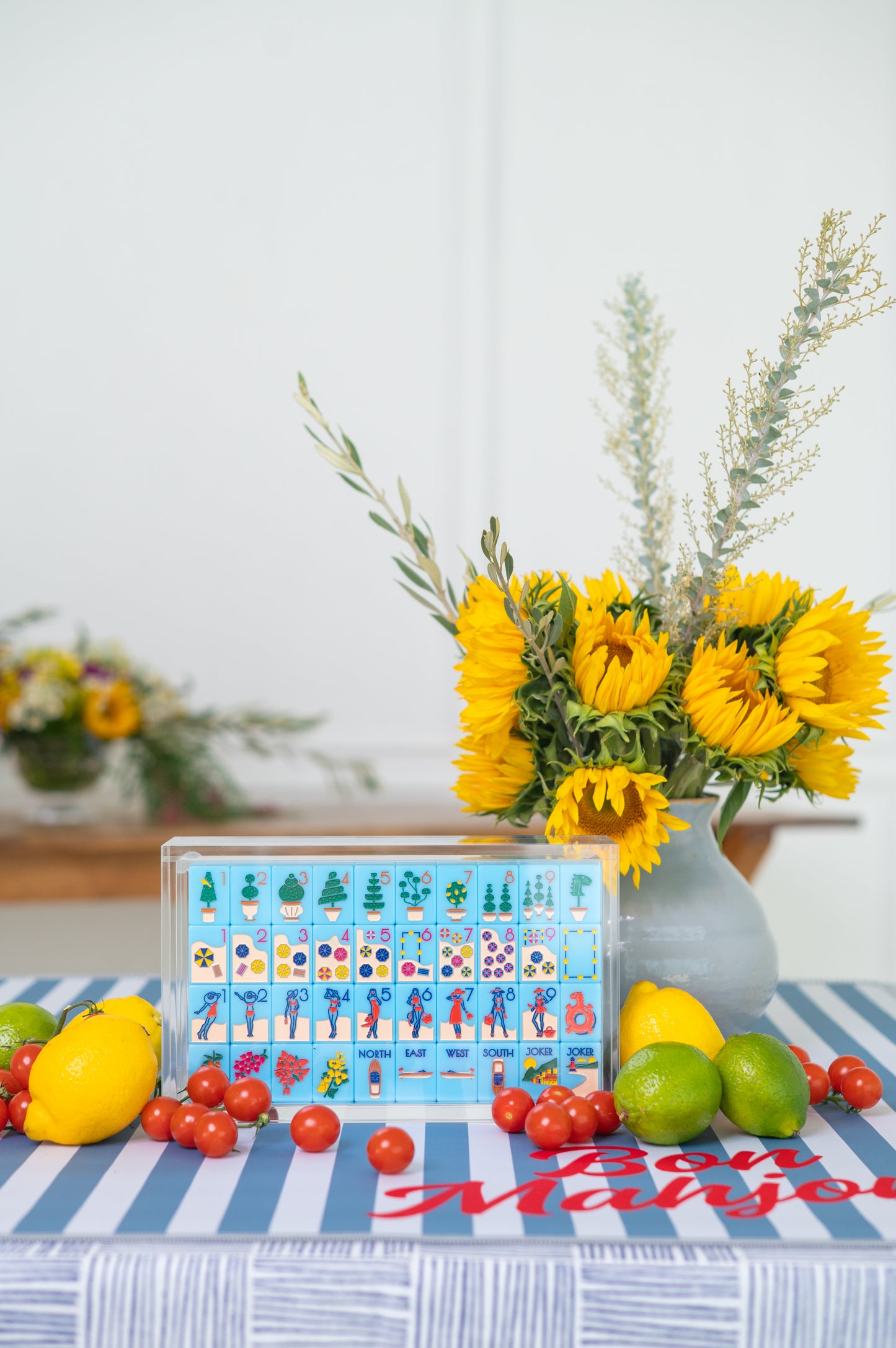 MAHJONG GAME MAT: CABANA STRIPE IN BLUE