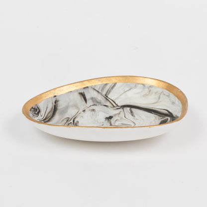 Marbleized Porcelain Dice Dish, Grey
