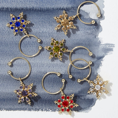 Snowflake wine charms, jewel tones