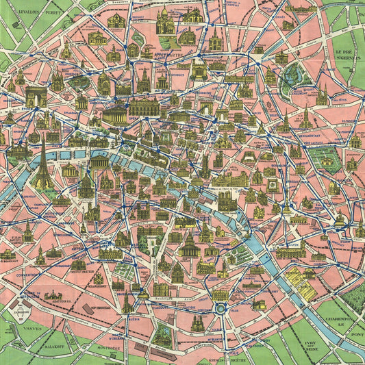 MAHJONG GAME MAT: VINTAGE PARIS MAP IN GREEN & PINK