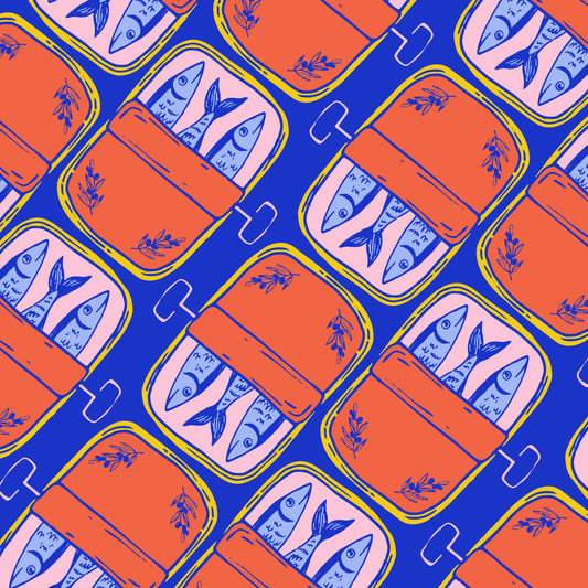 MAHJONG GAME MAT: SARDINES IN CORAL & BLUE