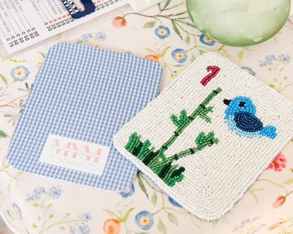 Hand Beaded Bird Bam Mahjong Tile Coasters