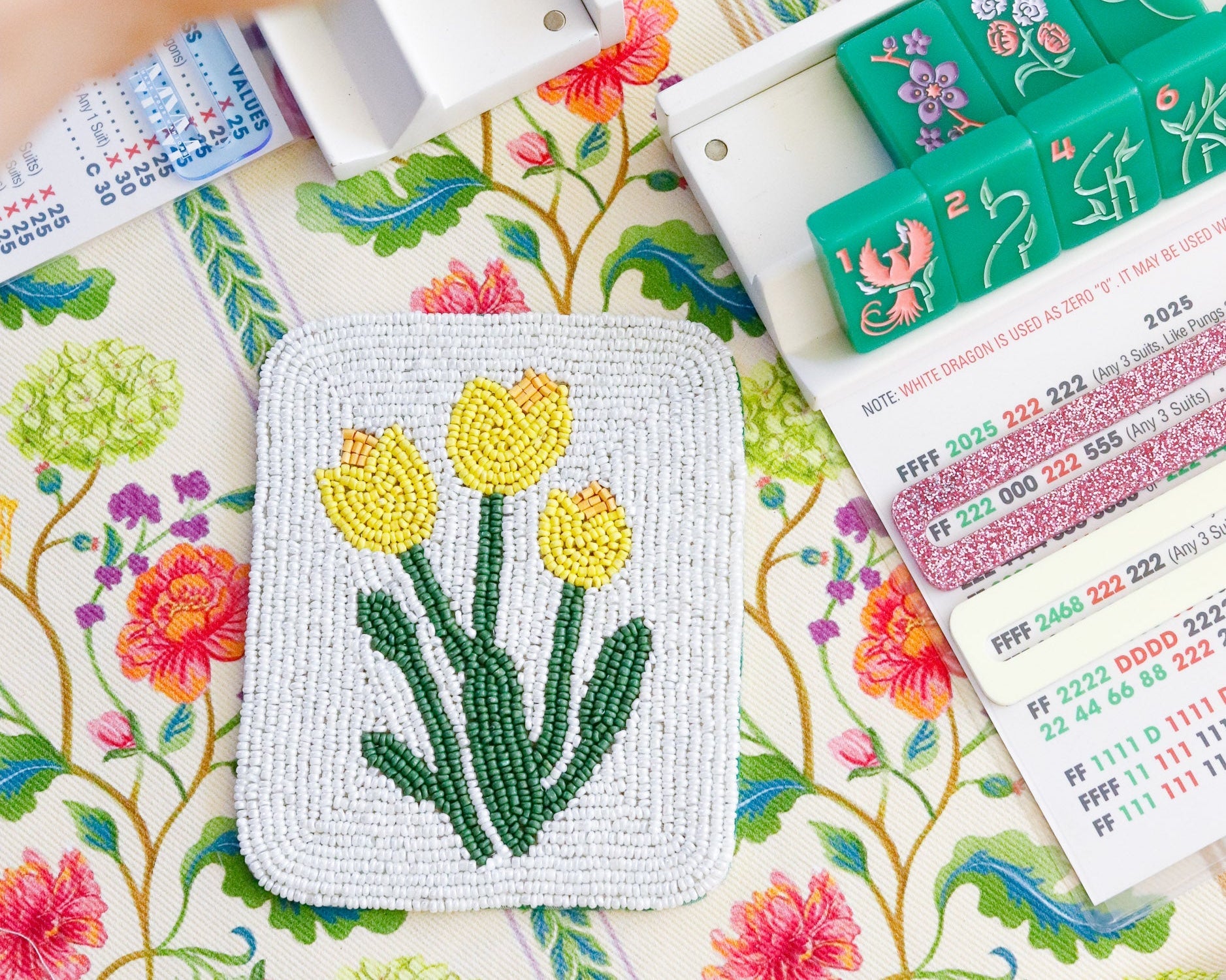 Hand-Beaded Flower Tile Coasters - Mixed Flowers – Southern Sparrow