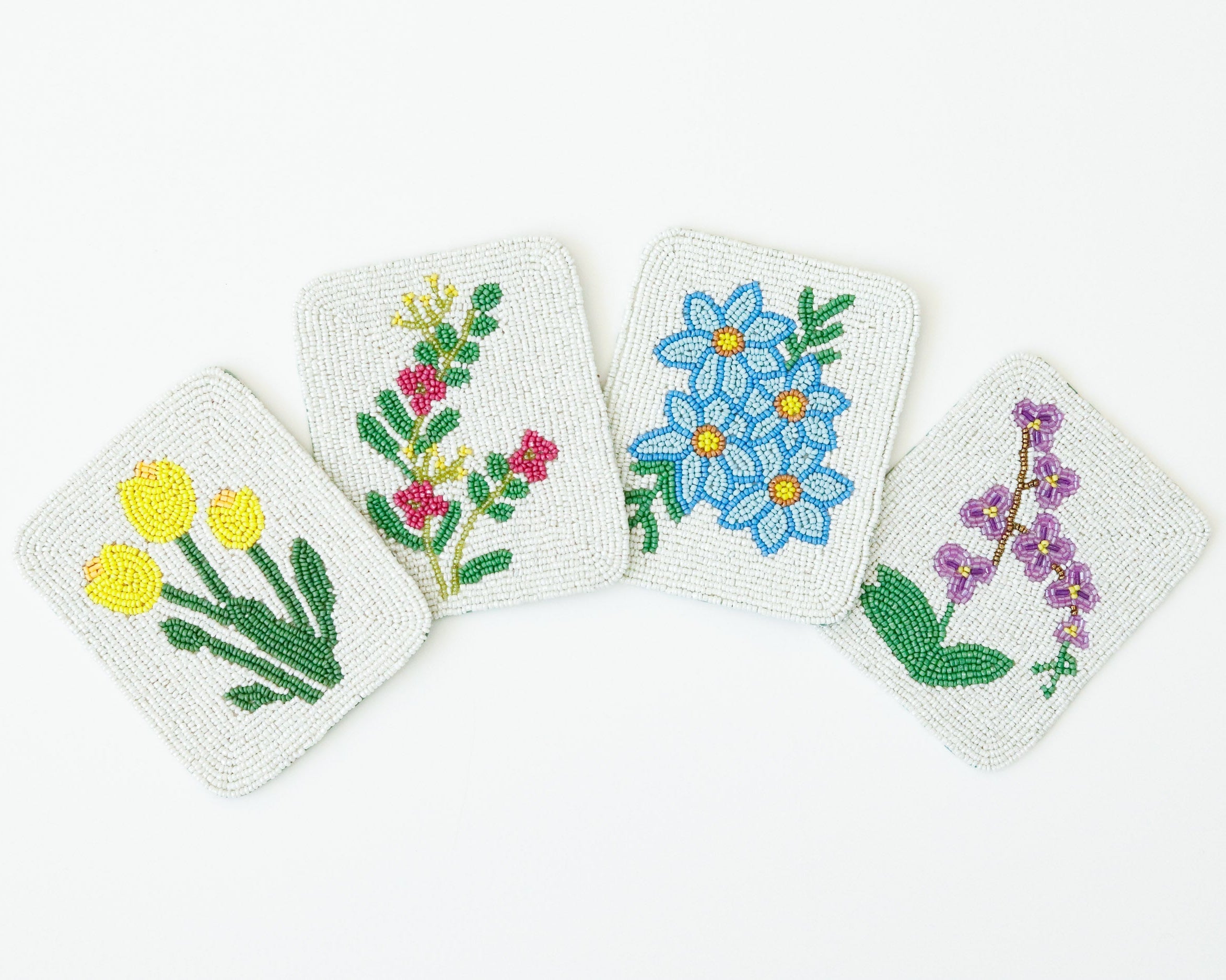 Hand-Beaded Flower Tile Coasters - Mixed Flowers – Southern Sparrow