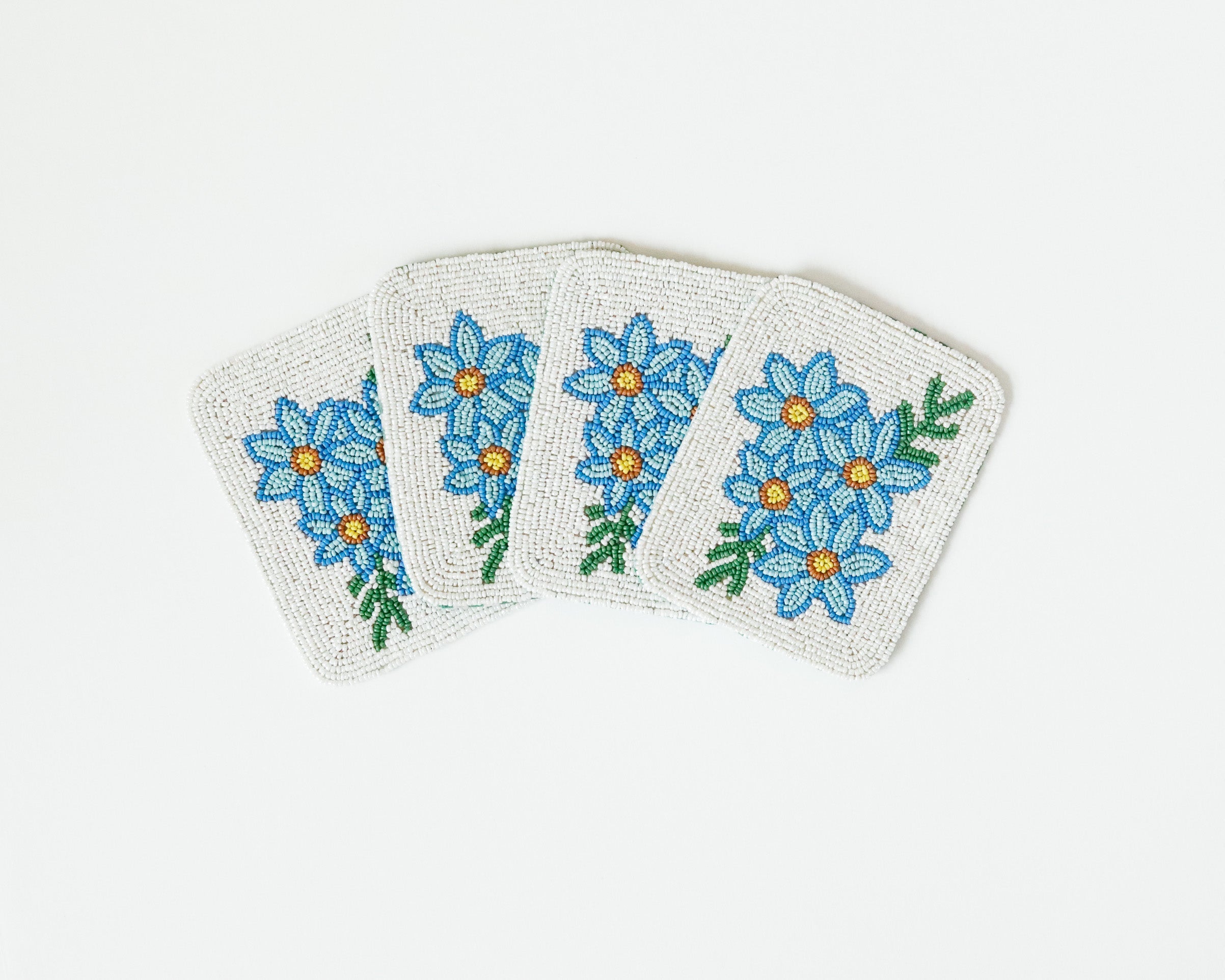 Hand-Beaded Blue Flower Tile Coaster Set – Southern Sparrow