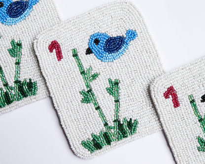 Hand Beaded Bird Bam Mahjong Tile Coasters
