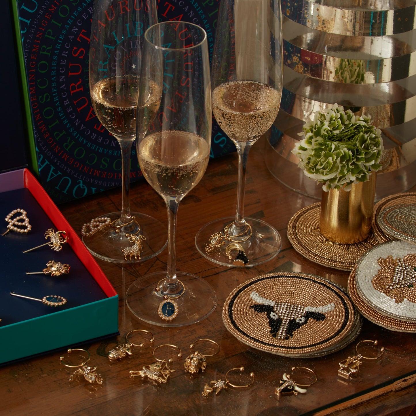 Zodiac wine charm gift set