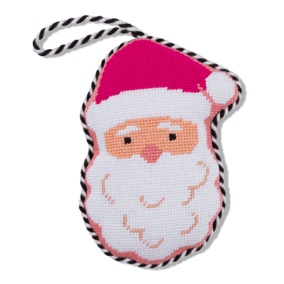 Needlepoint Icon Ornament - Pink Santa
