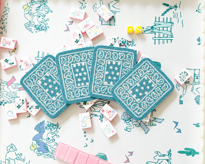 Hand-Beaded Paisley Coaster in Bluebird Blue