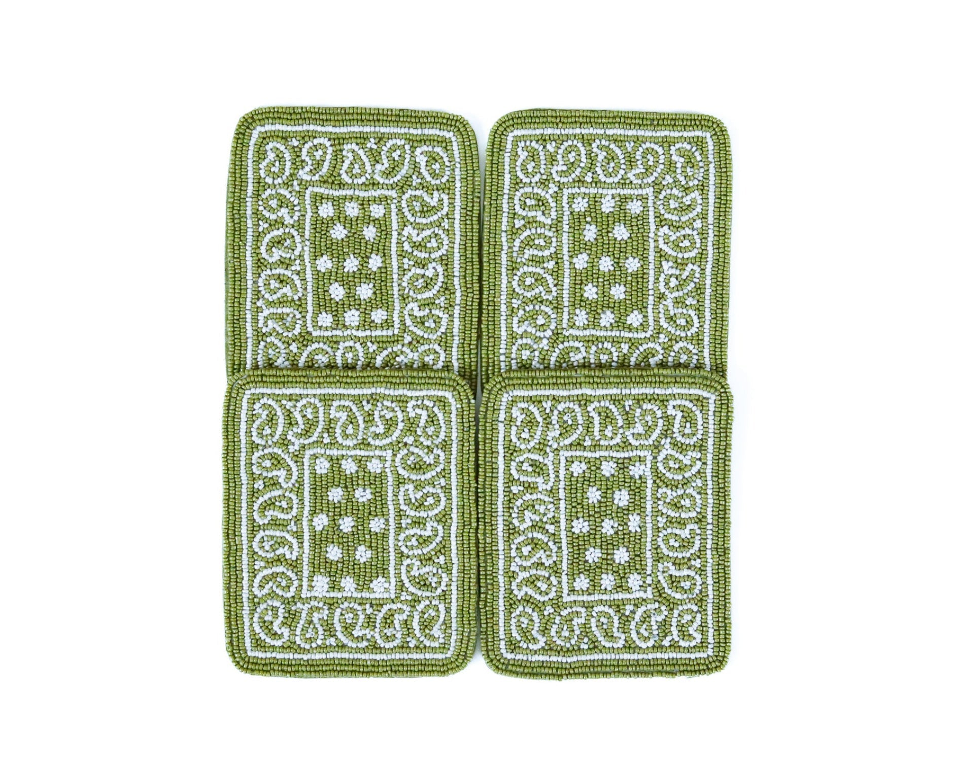 Hand-Beaded Paisley Coaster in Avocado Green – Southern Sparrow