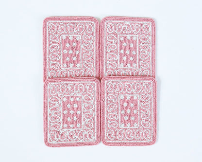 Hand-Beaded Paisley Coaster in Rose Pink