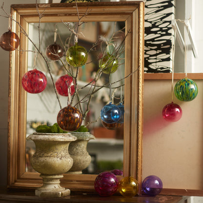 Feather paint large glass balls, tortoiseshell, set of two