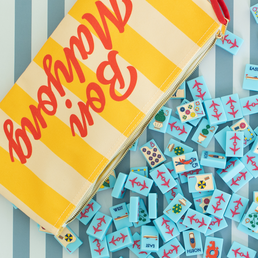 Travel beach mahjong set packed in Bon Mahjong Tile Bag