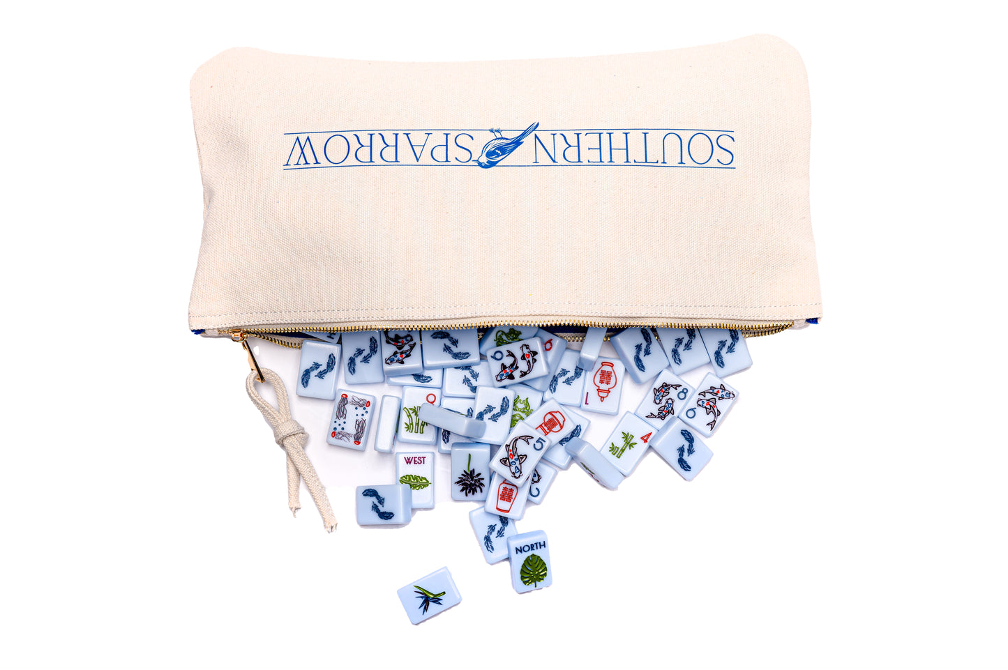 Pretty Blue Mahjong Tiles and Tile Bag - American Mahjong Line - Chinoiserie Mahjong Tiles