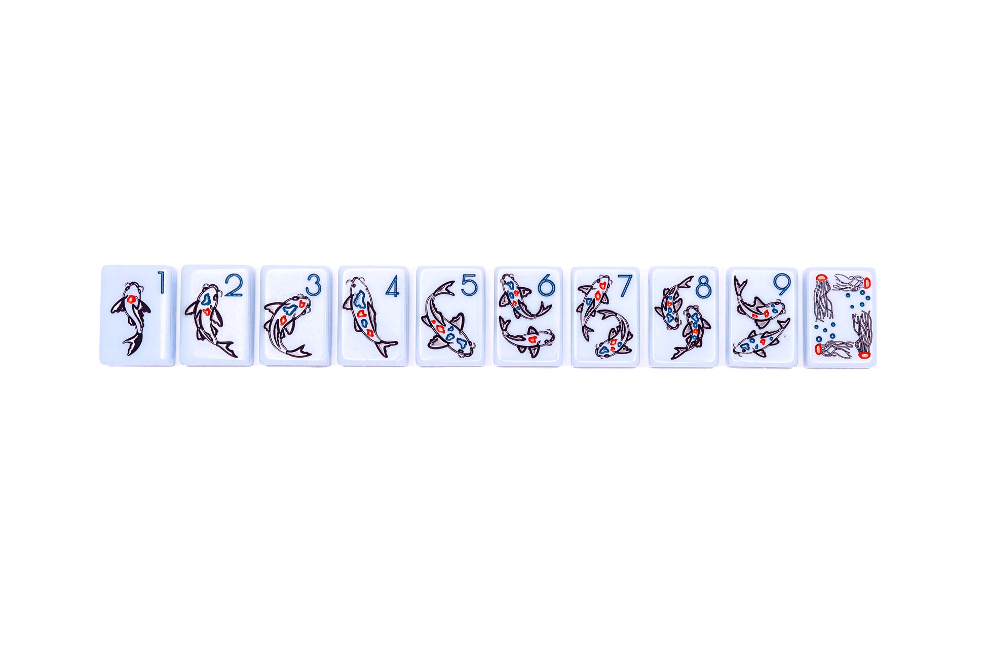 Pretty Mahjong Tiles - Blue Mahjong Set - American Mahjong Line - Affordable Custom Mahjong Tiles - Dot Suit Koi Fish