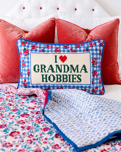 Grandma Hobbies Needlepoint Pillow