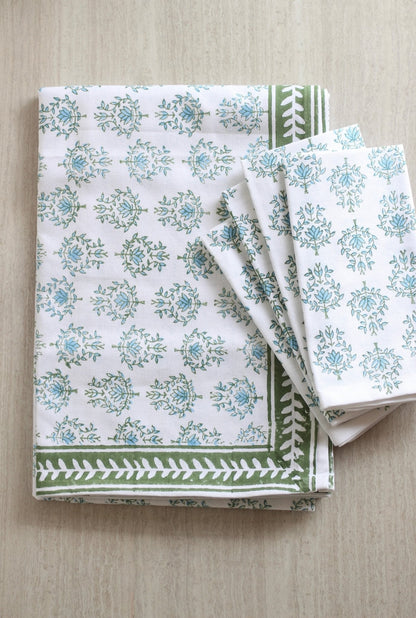 Table Throw - Lotus, Sage & Uniform Blue with Sage Vine Border