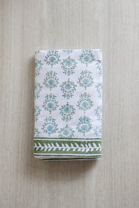 Table Throw - Lotus, Sage & Uniform Blue with Sage Vine Border