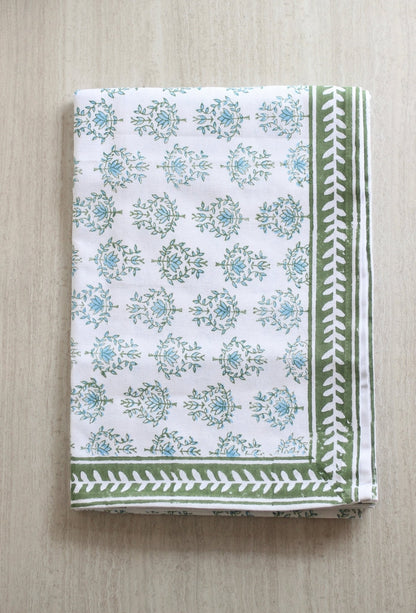 Table Throw - Lotus, Sage & Uniform Blue with Sage Vine Border